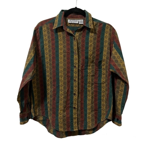 Vintage Autograph Patterned Striped Button Down Shirt - Picture 1 of 3